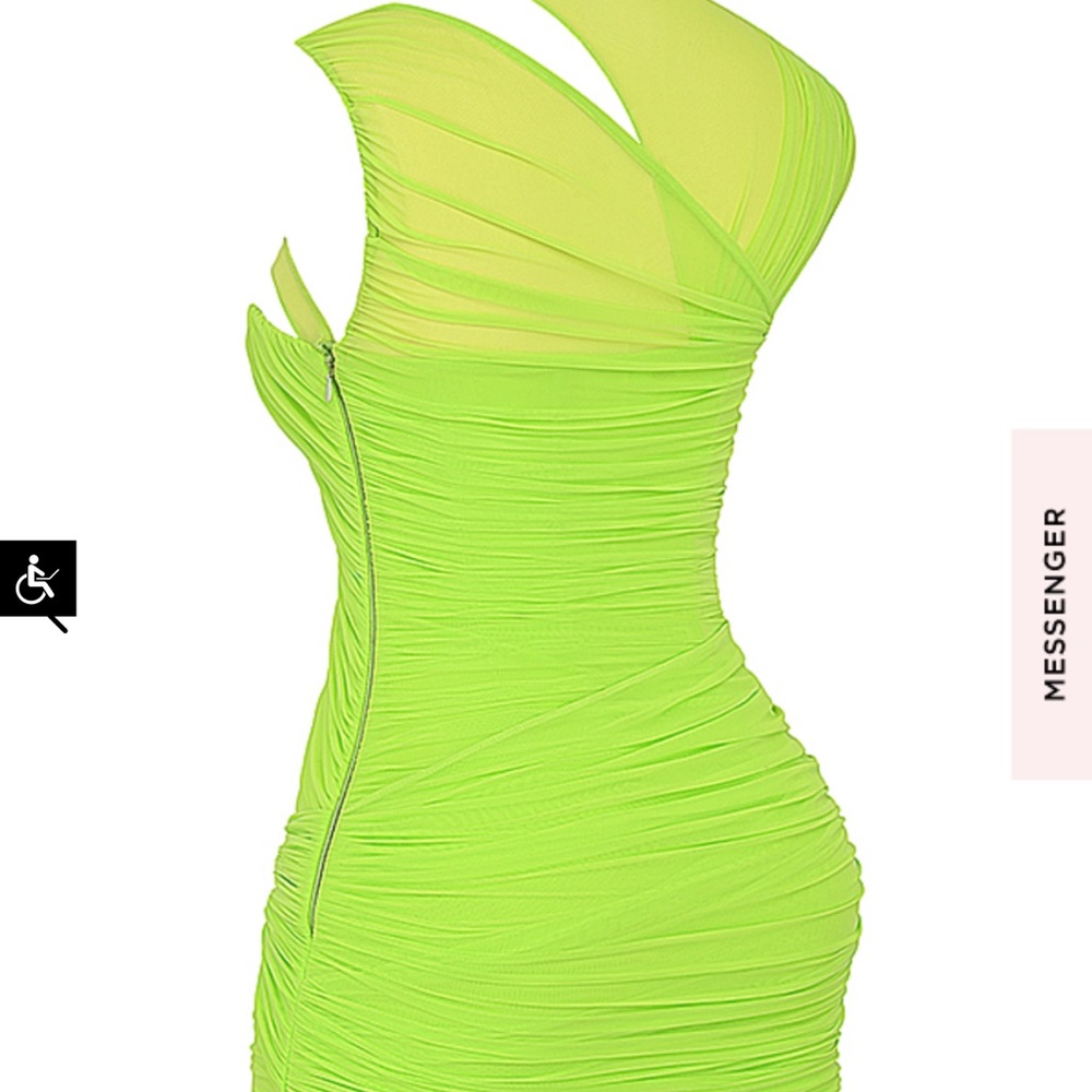 House of CB Adrie neon green gathered mini dress New with tags - Picture 4 of 7